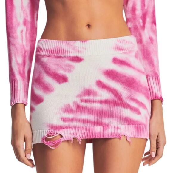 SER.O.YA Robin Tie Dye Mini Skirt in Pink Line NWT Size Small - Picture 2 of 3